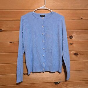 Women's Tenney Rose Delicate Blue Pearl Button Front Cardigan Sweater Medium